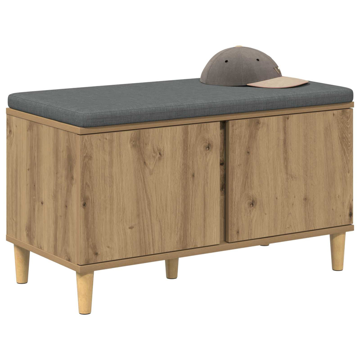 Schoenbank met kussen Artisanaal eiken 80 x 38 x 46 cm