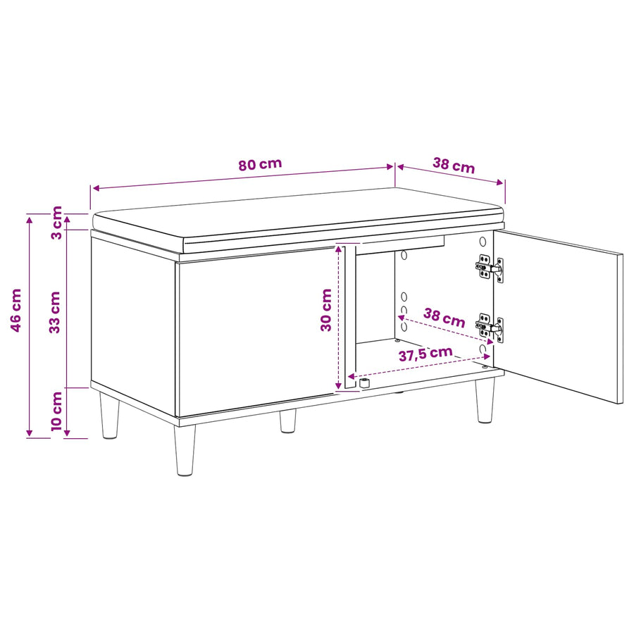 Schoenbank met kussen Artisanaal eiken 80 x 38 x 46 cm