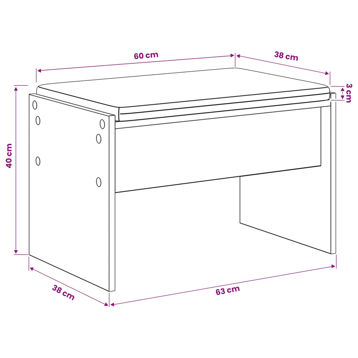 Schoenbank met kussen Artisanaal eiken 63 x 38 x 40 cm