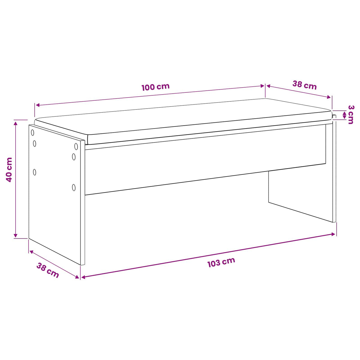 Schoenbank met kussen Artisanaal eiken 103 x 38 x 40 cm