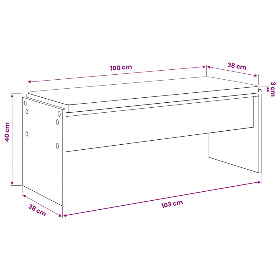 Schoenbank met kussen Artisanaal eiken 103 x 38 x 40 cm