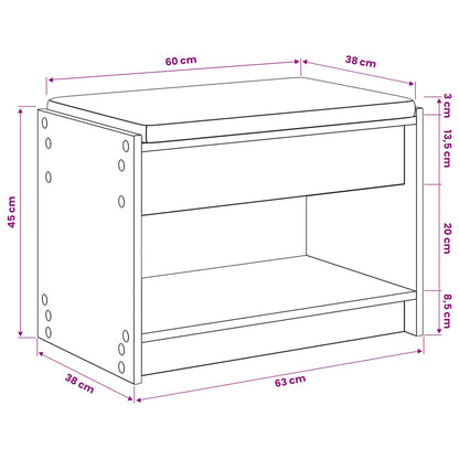 Schoenbank met kussen Artisanaal eiken 63 x 38 x 45 cm