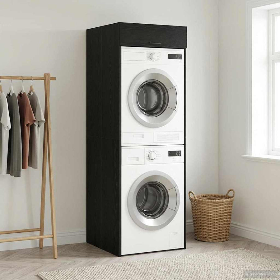 Wasmachinekast Zwart Eiken 67,5 x 68 x 200 cm Bewerkt hout