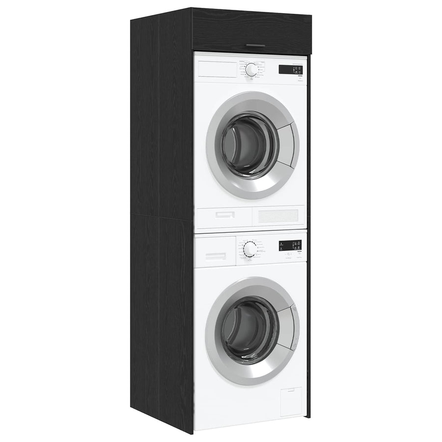 Wasmachinekast Zwart Eiken 67,5 x 68 x 200 cm Bewerkt hout