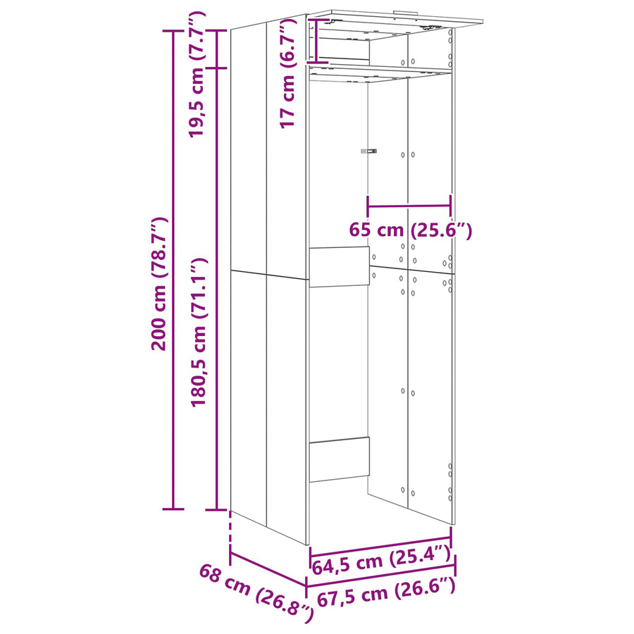 Wasmachinekast Sonoma 67,5 x 68 x 200 cm Bewerkt hout