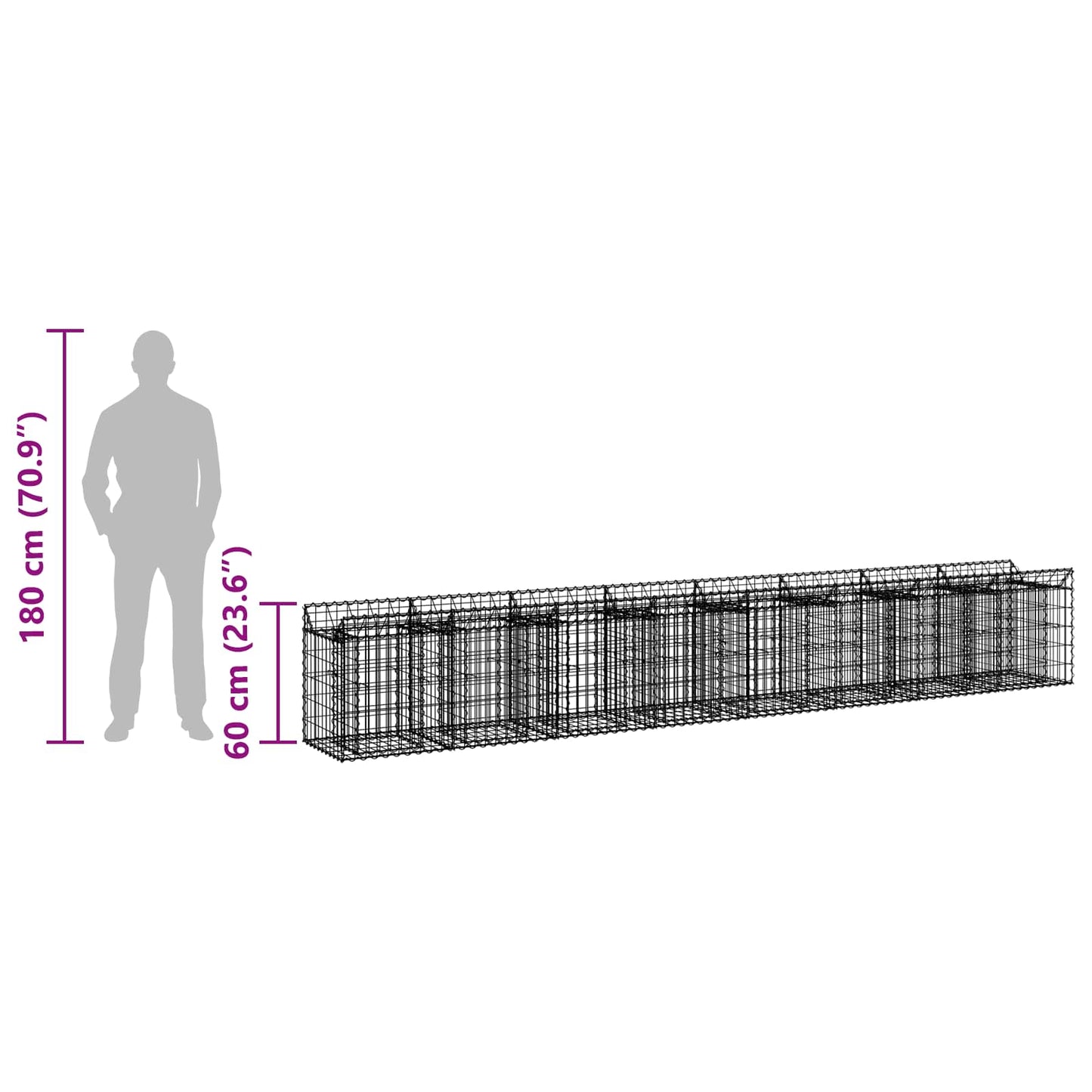 Gabion Verhoogd Bed 2 pcs Zilver 400 x 50 x 60 cm