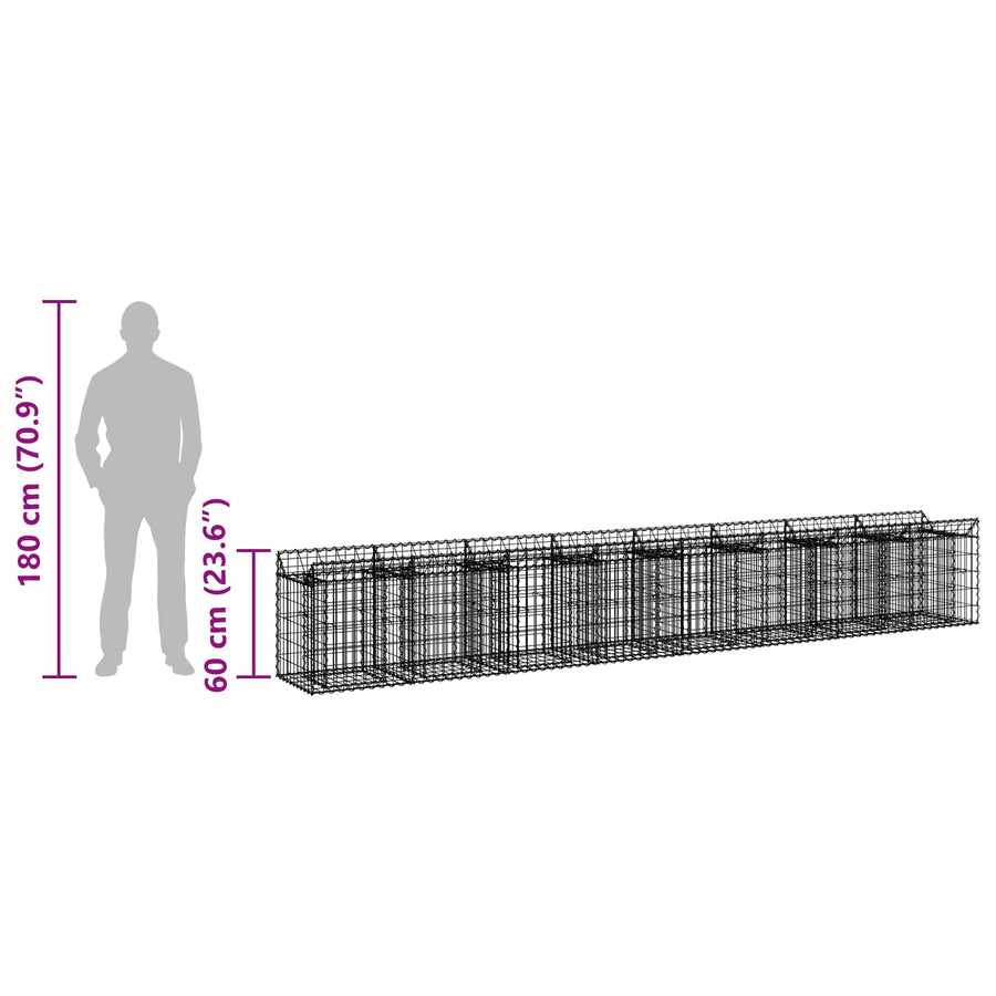 Gabion Verhoogd Bed 2 pcs Zilver 400 x 50 x 60 cm