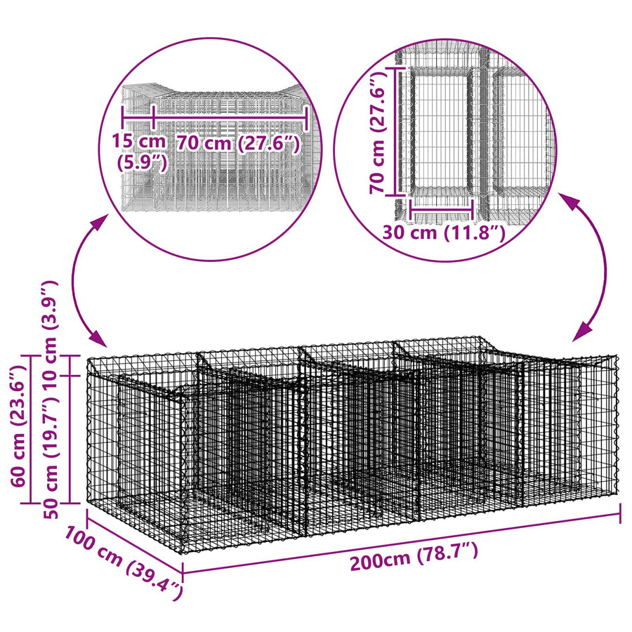 Gabion Verhoogd Bed 2 pcs Zilverkleurig