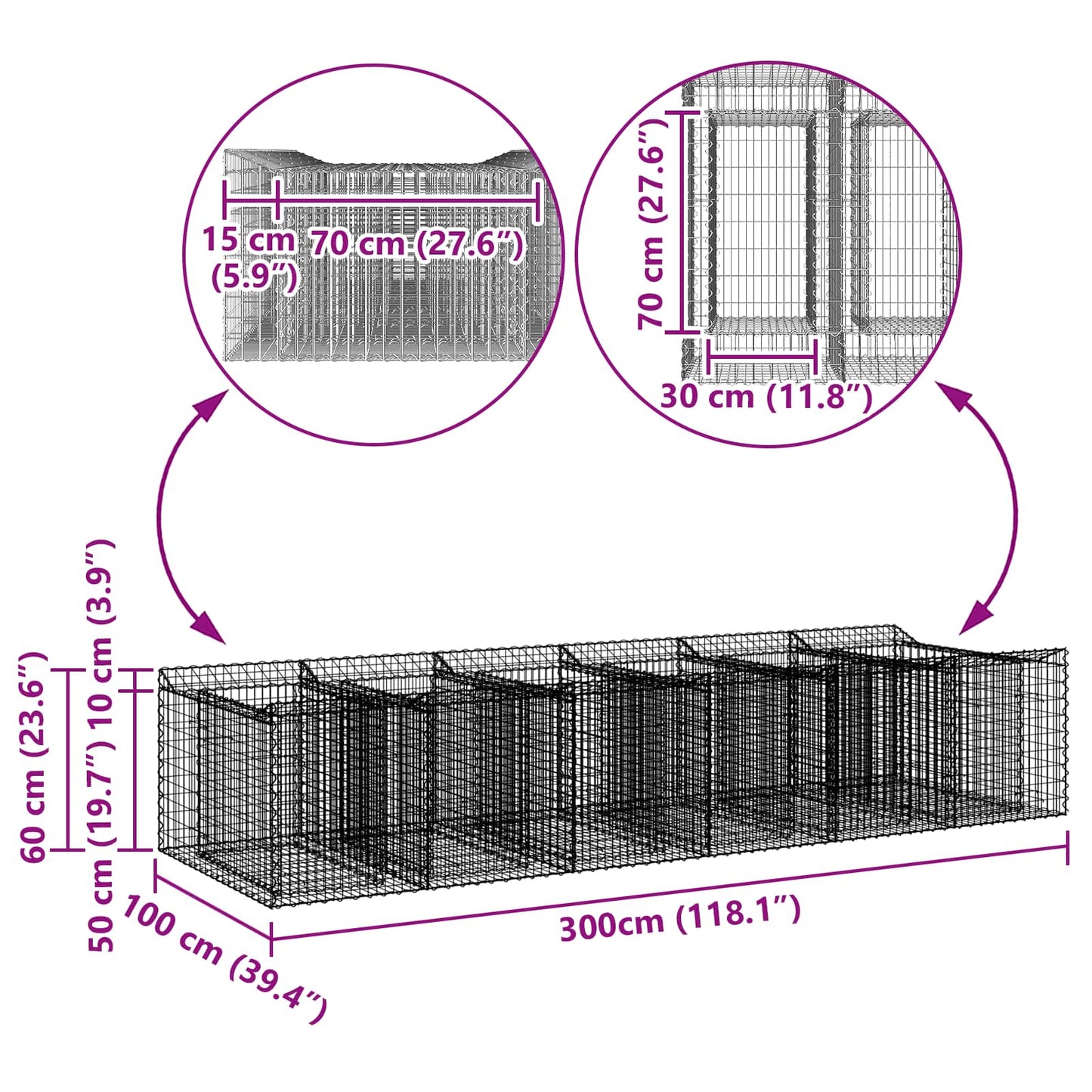 Gabion Verhoogd Bed 2 pcs Zilverkleurig