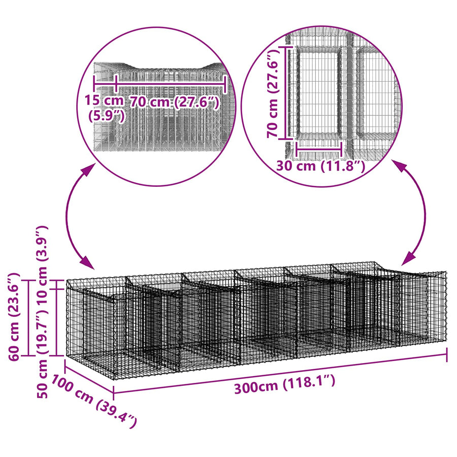 Gabion Verhoogd Bed 2 pcs Zilverkleurig