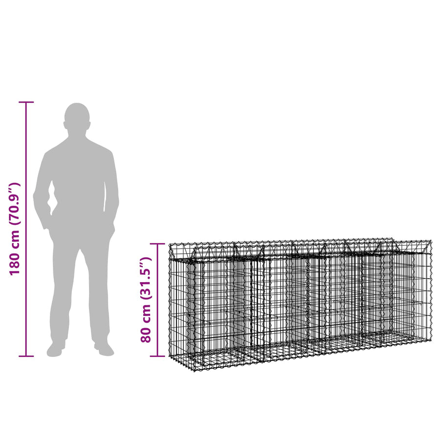 Gabion Verhoogd Bed 2 pcs Zilver 200 x 50 x 80 cm