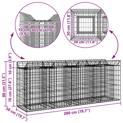 Gabion Verhoogd Bed 2 pcs Zilver 200 x 50 x 80 cm