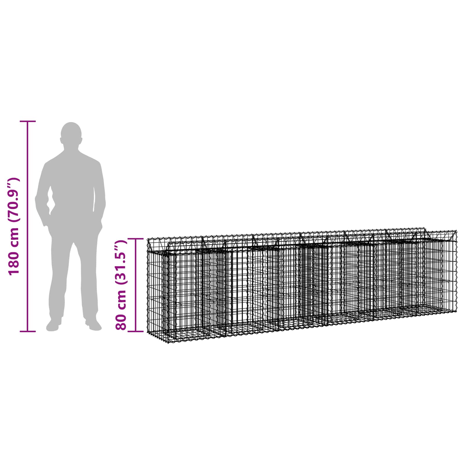 Gabion Verhoogd Bed 2 pcs Zilver 300 x 50 x 80 cm