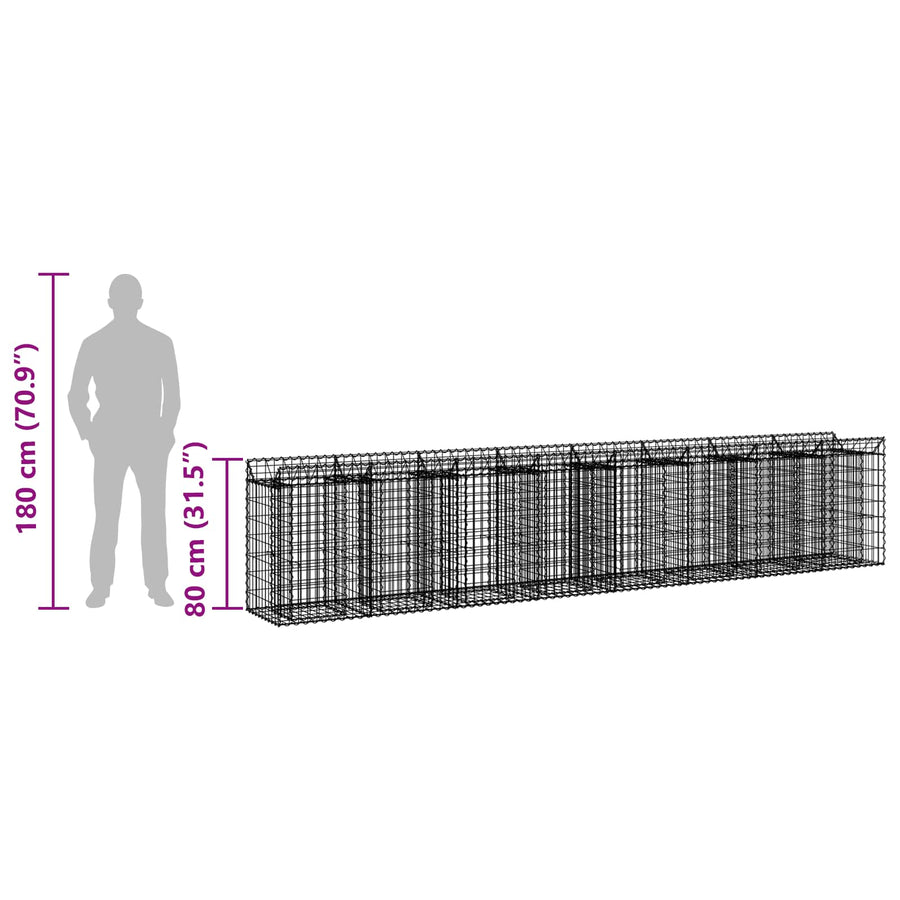 Gabion Verhoogd Bed 3 pcs Zilver 400 x 50 x 80 cm