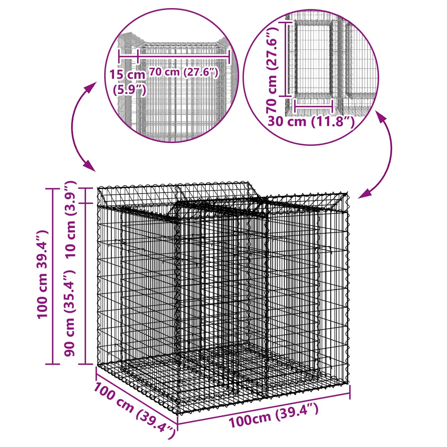 Gabion Verhoogd Bed 2 pcs Zilverkleurig