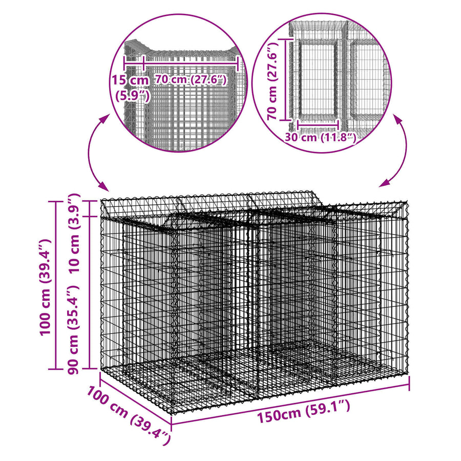 Gabion Verhoogd Bed 2 pcs Zilverkleurig
