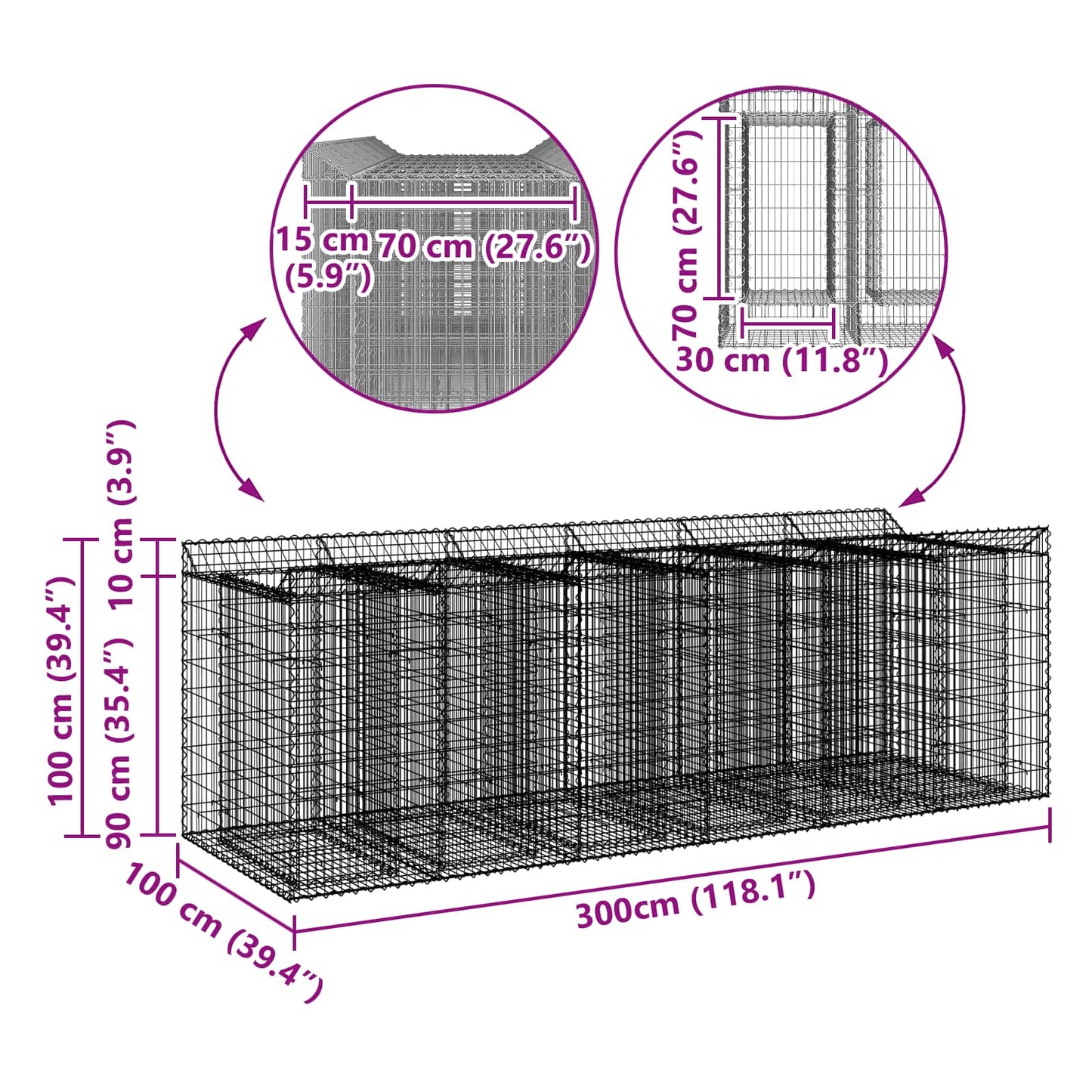 Gabion Verhoogd Bed 3 pcs Zilverkleurig