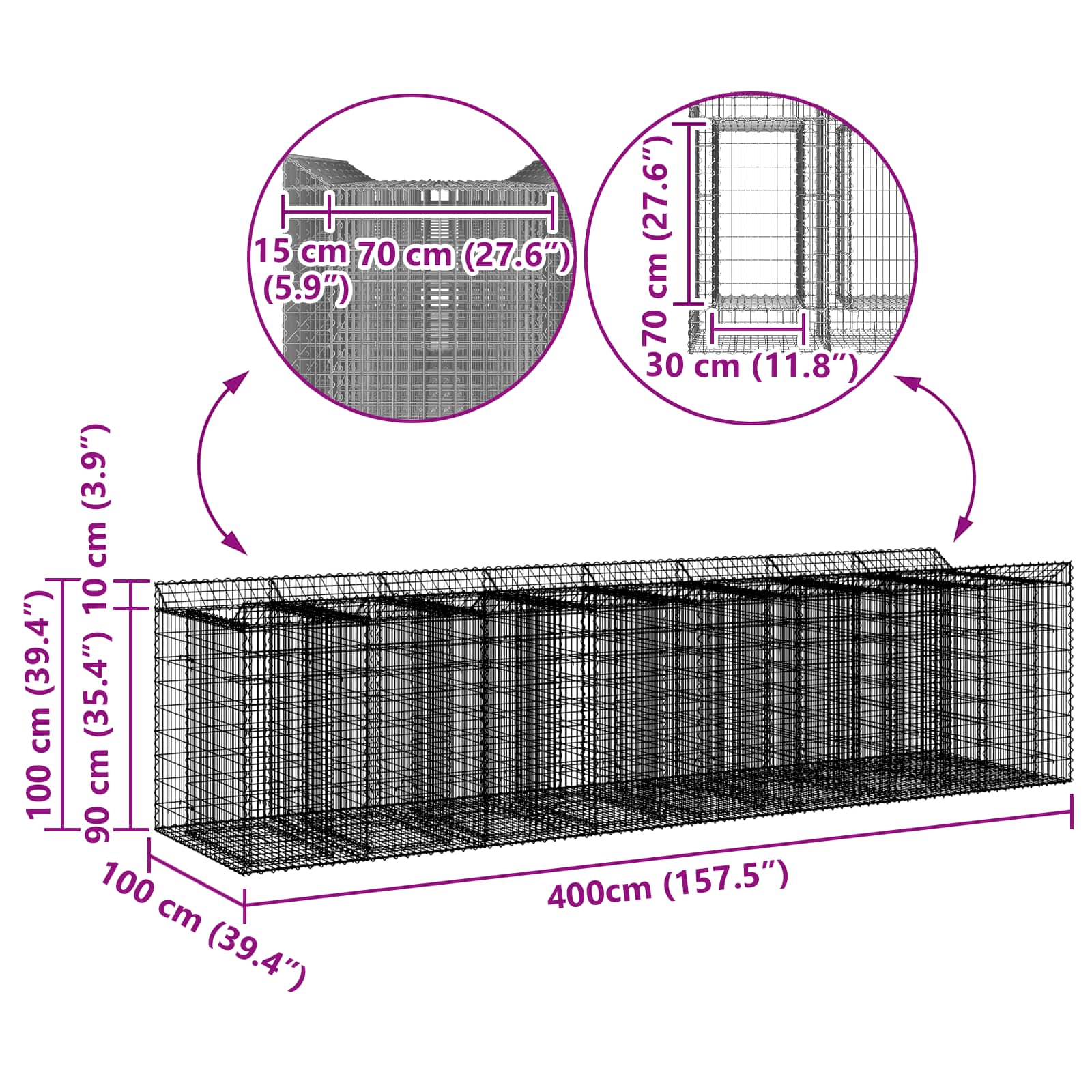 Gabion Verhoogd Bed 4 pcs Zilverkleurig
