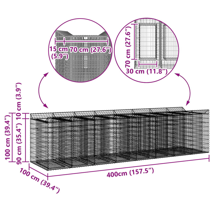 Gabion Verhoogd Bed 4 pcs Zilverkleurig
