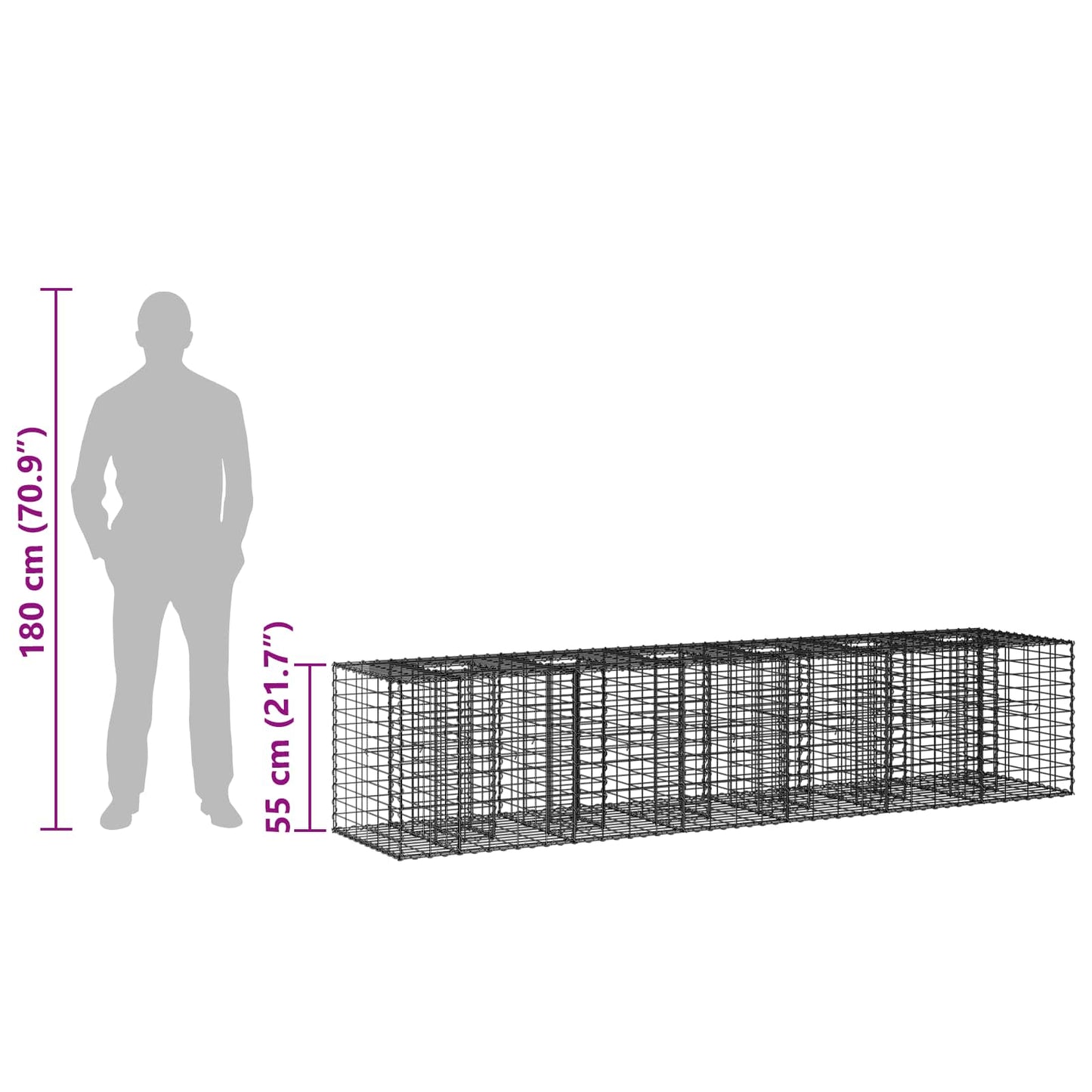 Gabion Verhoogd Bed 2 pcs Zilver 260 x 60 x 55 cm