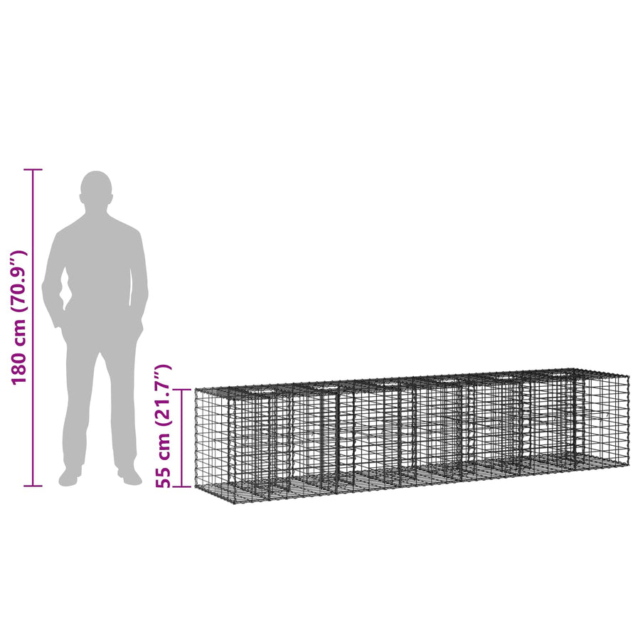 Gabion Verhoogd Bed 2 pcs Zilver 260 x 60 x 55 cm