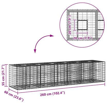 Gabion Verhoogd Bed 2 pcs Zilver 260 x 60 x 55 cm