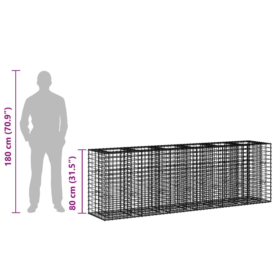 Gabion Verhoogd Bed 2 pcs Zilver 250 x 50 x 80 cm