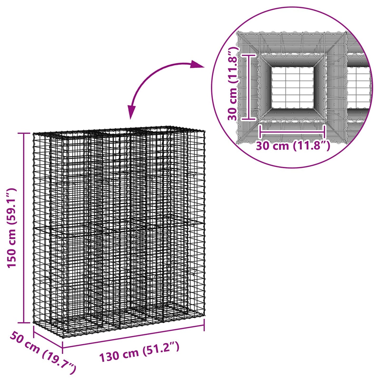 Gabion Verhoogd Bed 2 pcs Zilver 130 x 50 x 150 cm