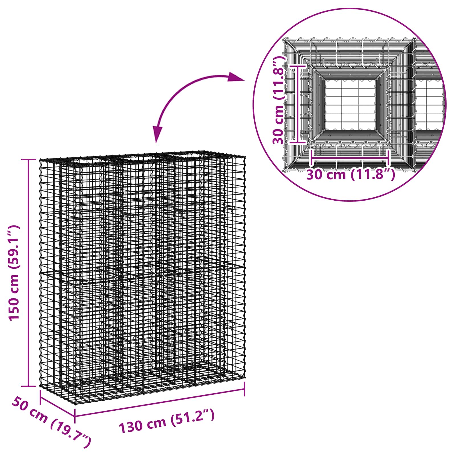 Gabion Verhoogd Bed 2 pcs Zilver 130 x 50 x 150 cm
