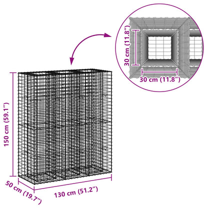 Gabion Verhoogd Bed 2 pcs Zilver 130 x 50 x 150 cm