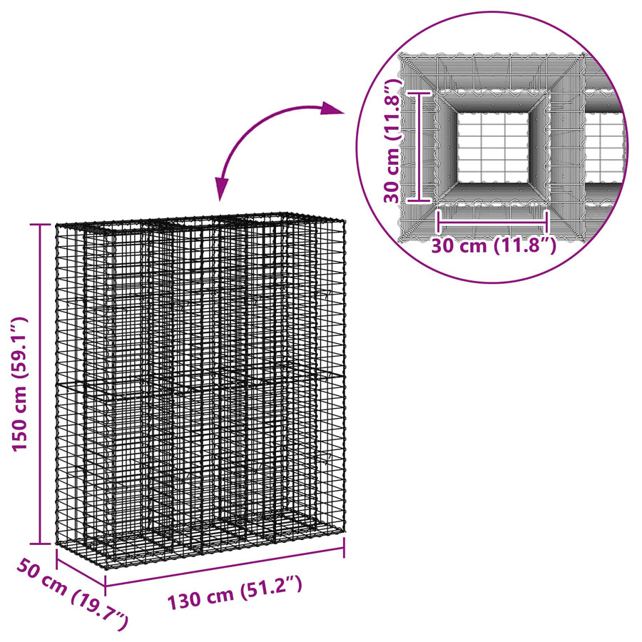 Gabion Verhoogd Bed 2 pcs Zilver 130 x 50 x 150 cm