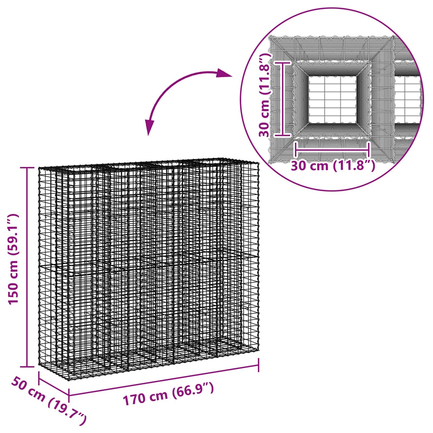 Gabion Verhoogd Bed 2 pcs Zilver 170 x 50 x 150 cm