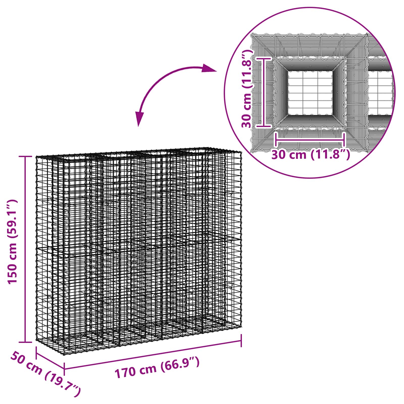 Gabion Verhoogd Bed 2 pcs Zilver 170 x 50 x 150 cm