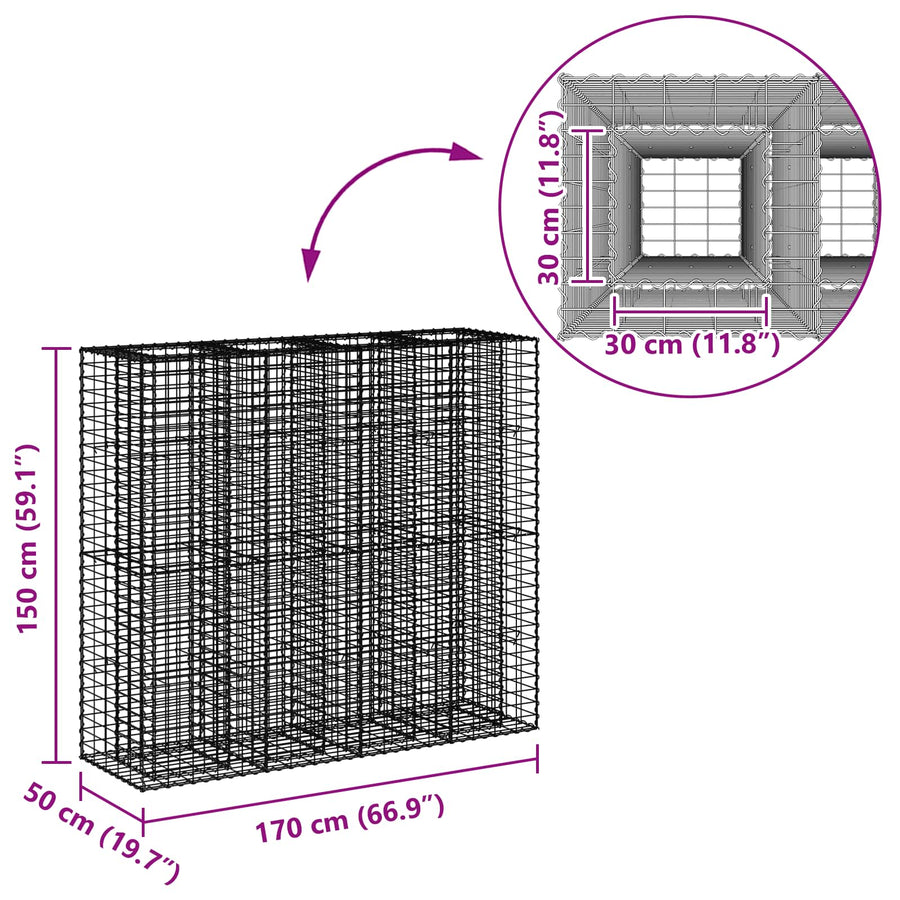 Gabion Verhoogd Bed 2 pcs Zilver 170 x 50 x 150 cm