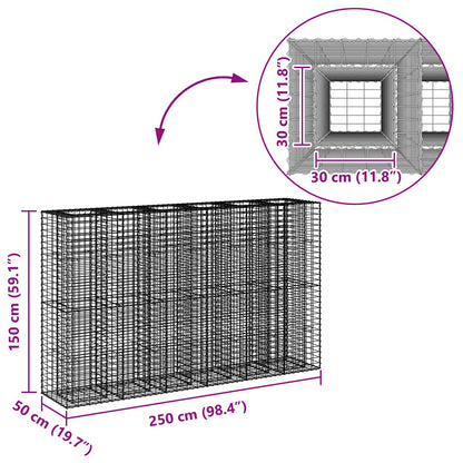 Gabion Verhoogd Bed 3 pcs Zilver 250 x 50 x 150 cm