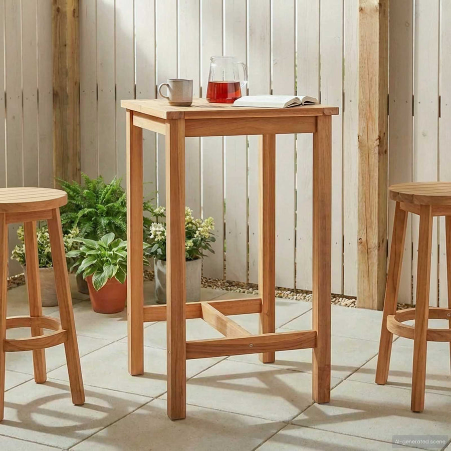 Bartafel Naturel 60 x 60 x 105 cm Massief Teakhout