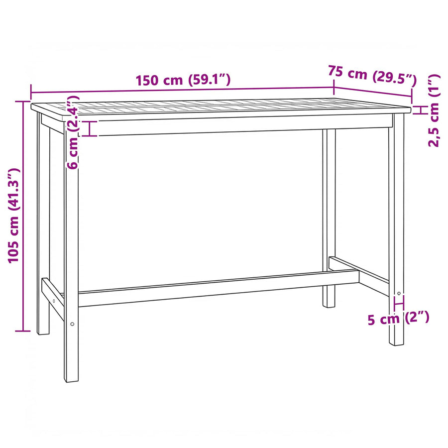 Bartafel Naturel 150 x 75 x 105 cm Massief Teakhout