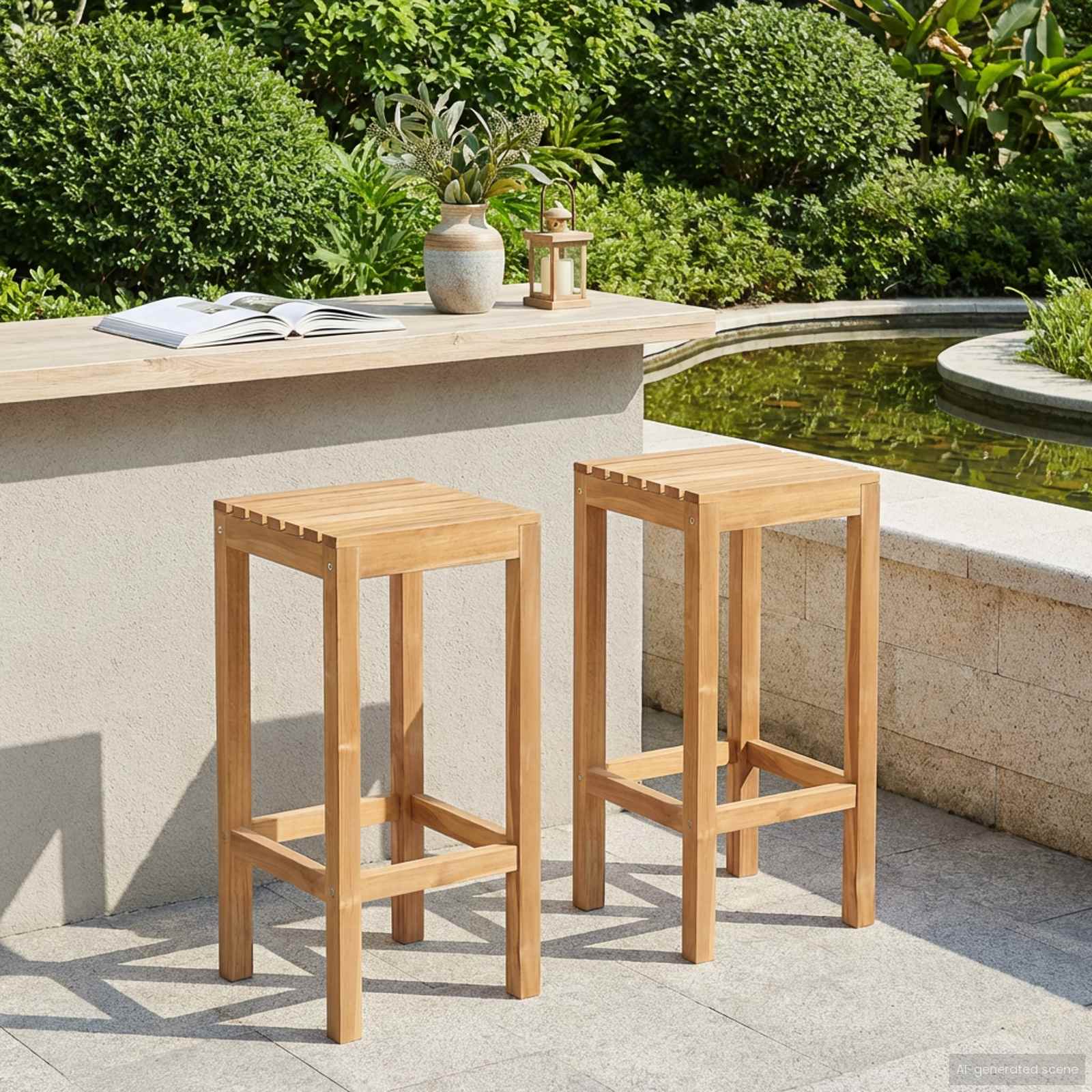 Barkruk 2 pcs Bruin Massief Teakhout