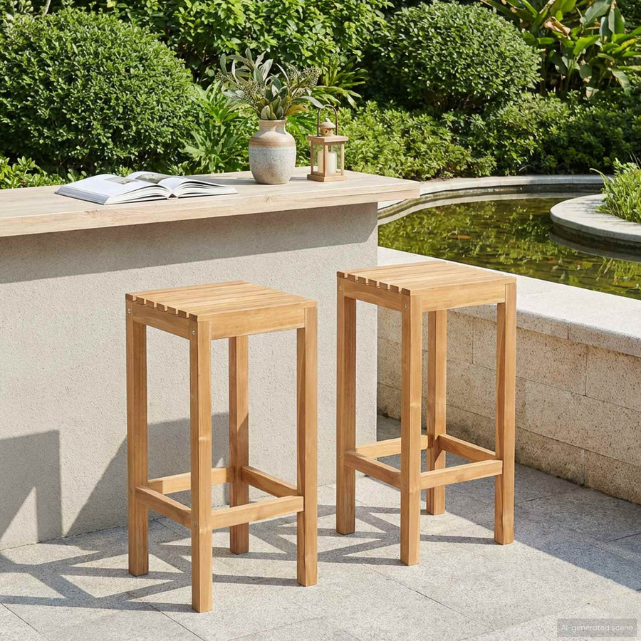 Barkruk 2 pcs Bruin Massief Teakhout