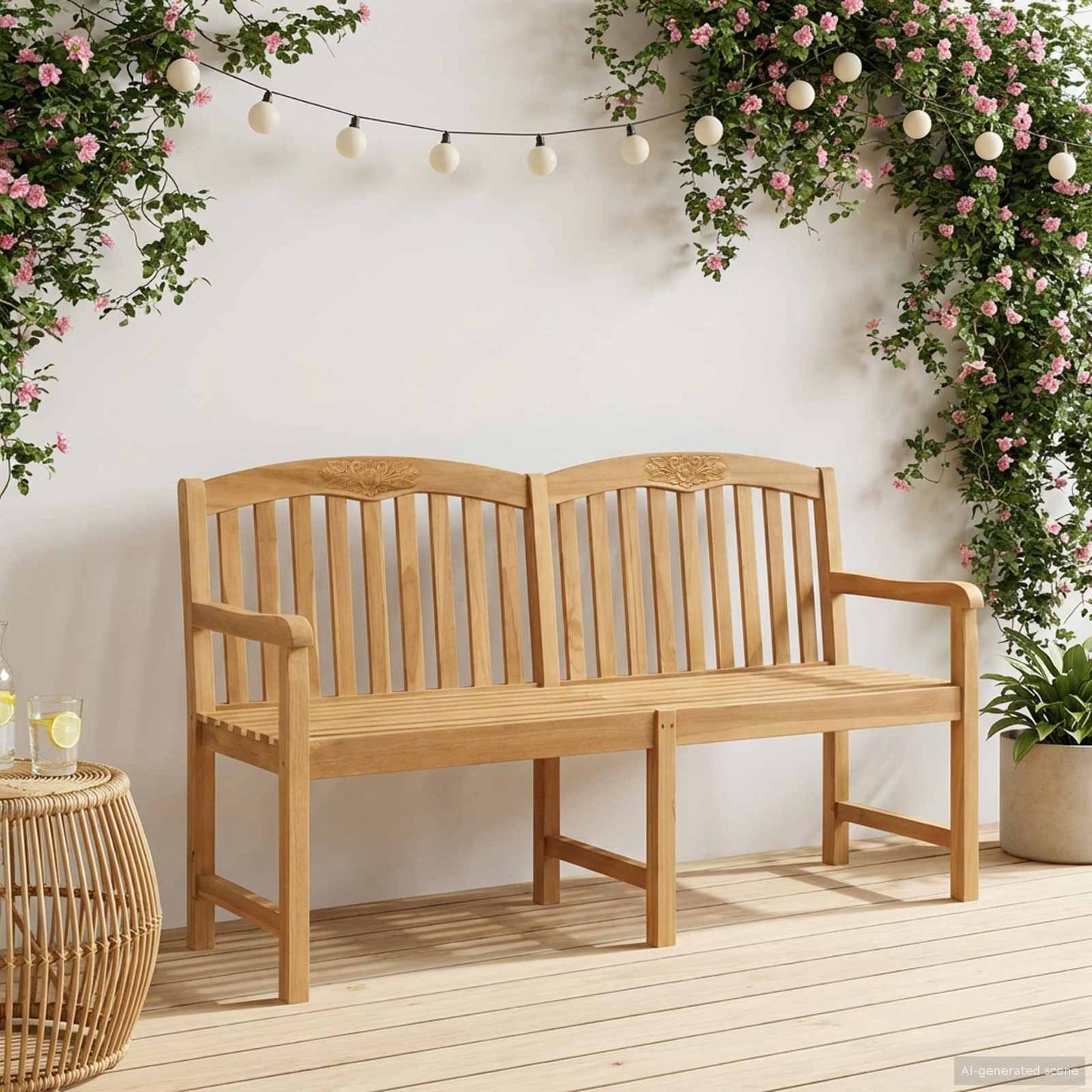 Handgemaakte Rozenbank Naturel 179,5 x 61 x 90 cm