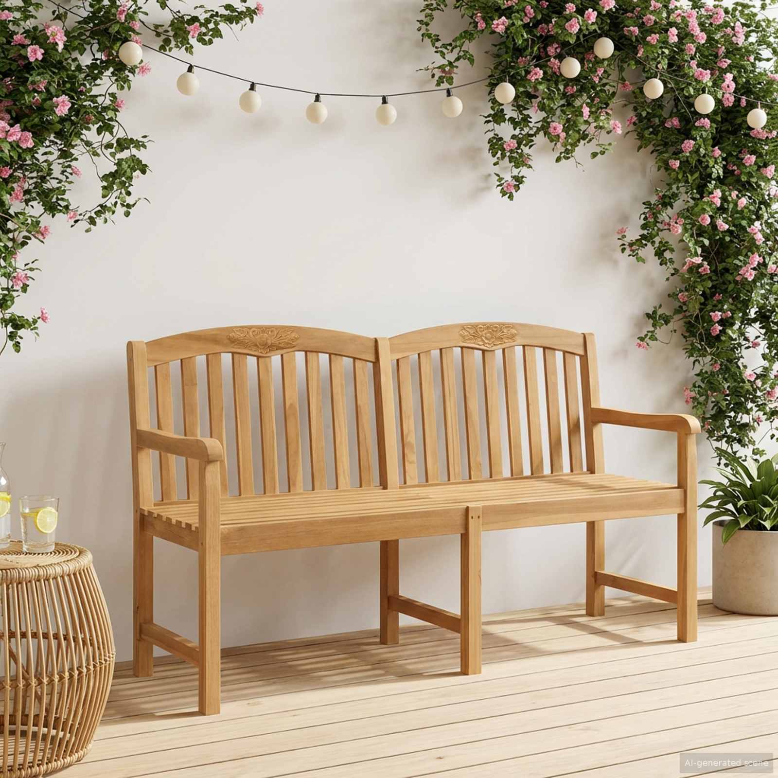 Handgemaakte Rozenbank Naturel 179,5 x 61 x 90 cm