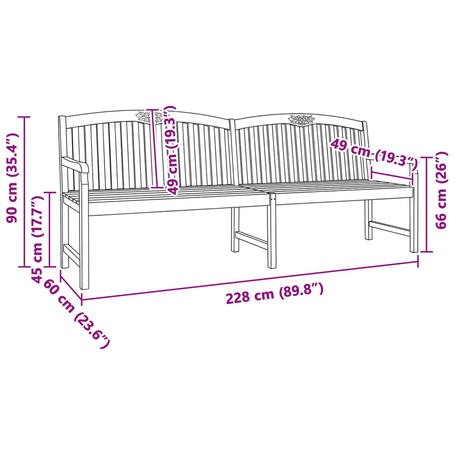 Handgemaakte Rozenbank Naturel 228 x 60 x 90 cm