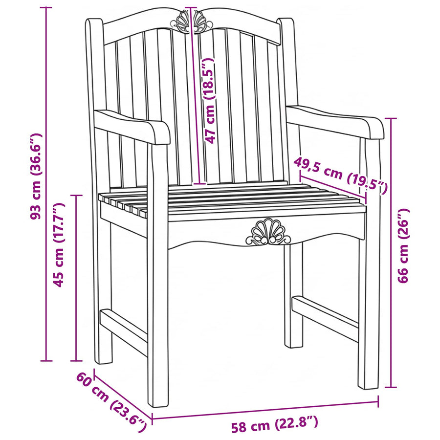 Tuinstoel 2 pcs Naturel 58 x 60 x 93 cm Massief Teakhout