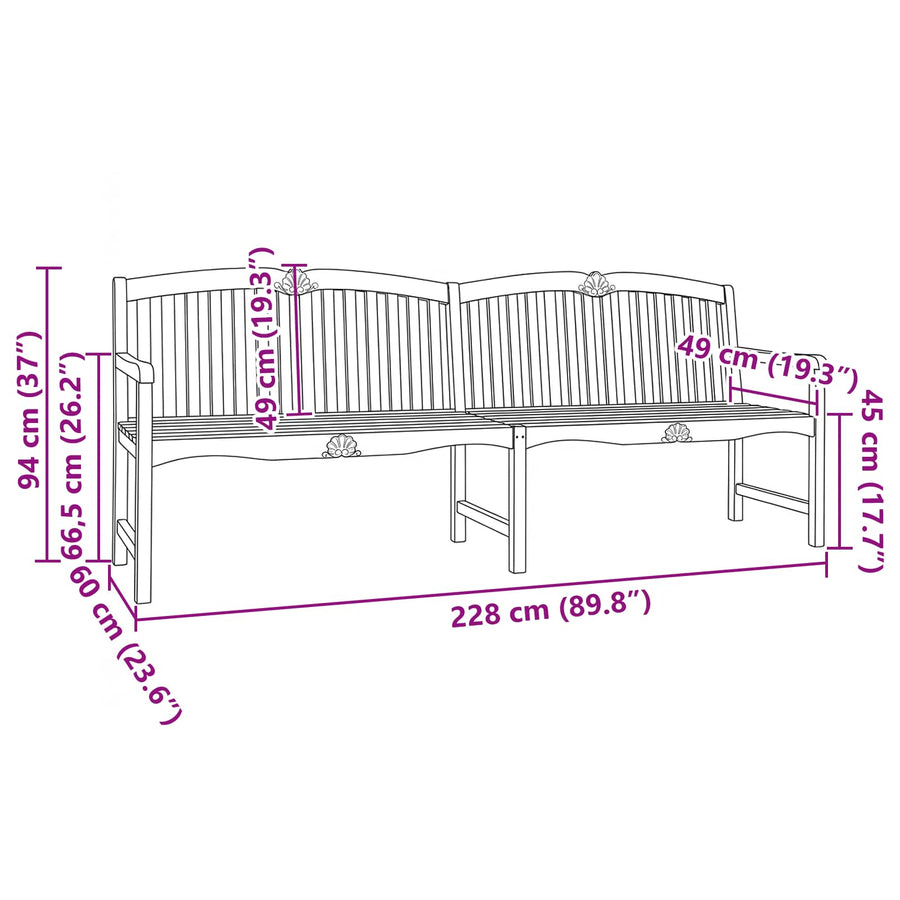 Handgemaakte Rozenbank Naturel 228 x 61 x 94,5 cm