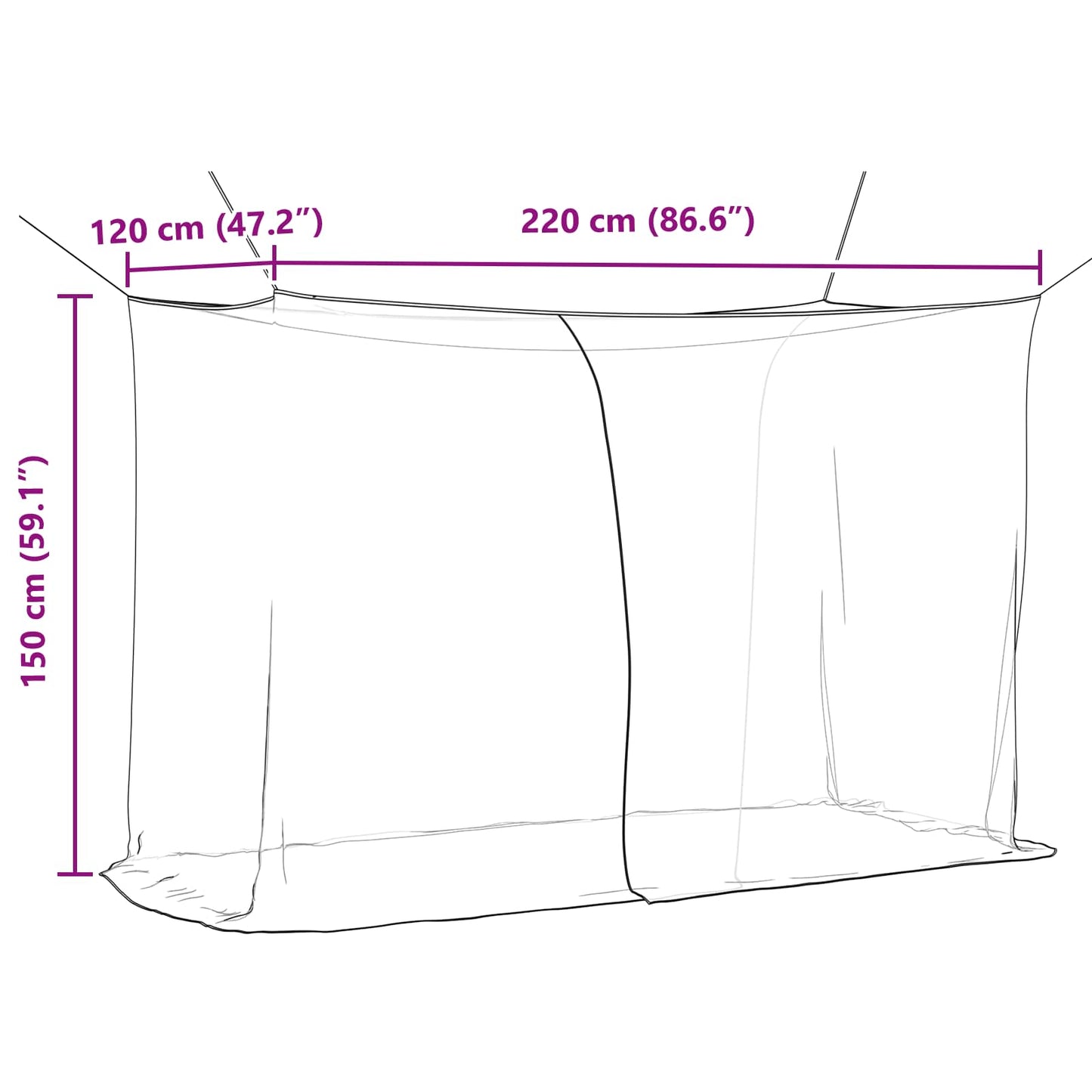 Muggennetje voor Bed 156 Gaas Zwart 220 x 120 x 150 cm