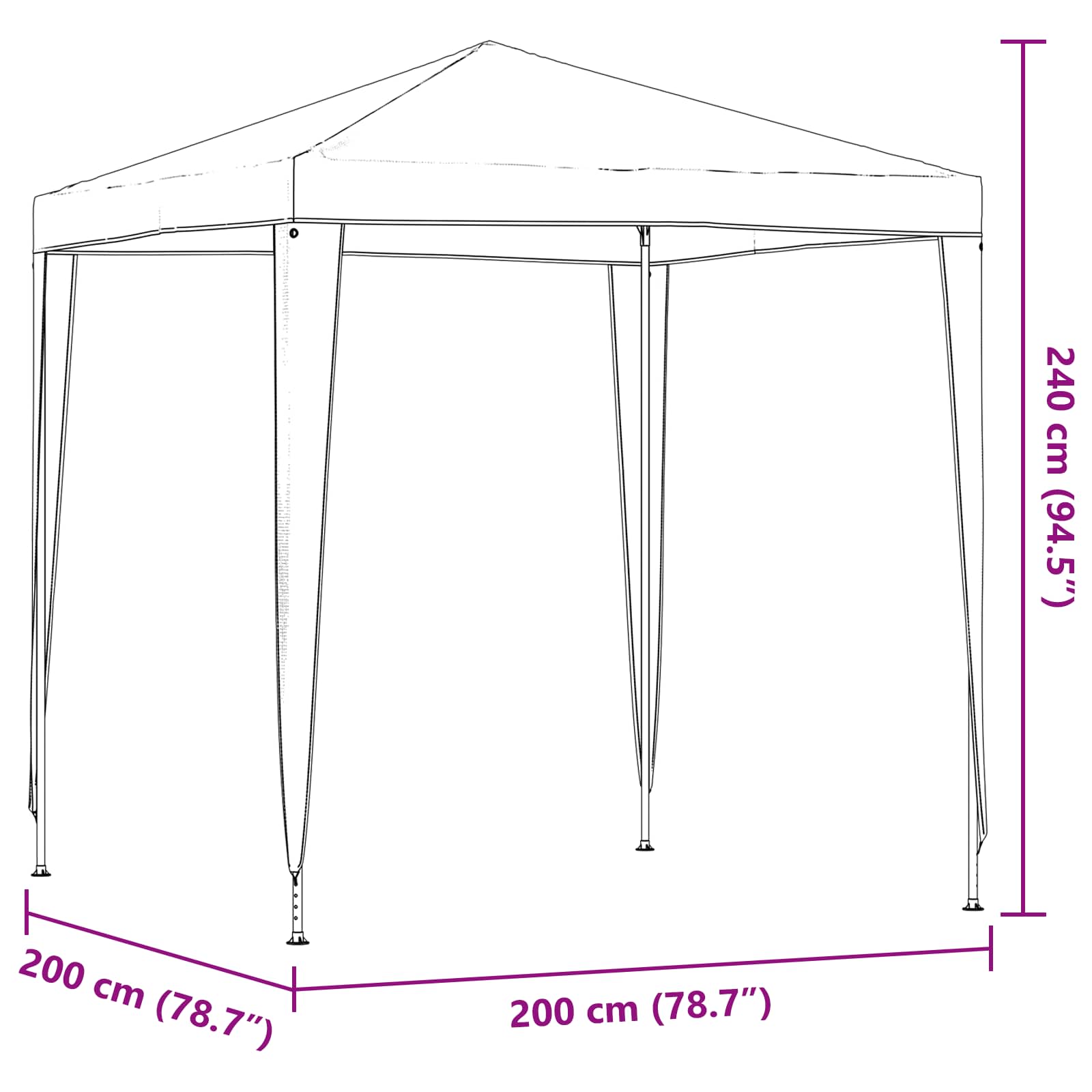Partytent 200 x 200 x 240 cm Rood PE en staal