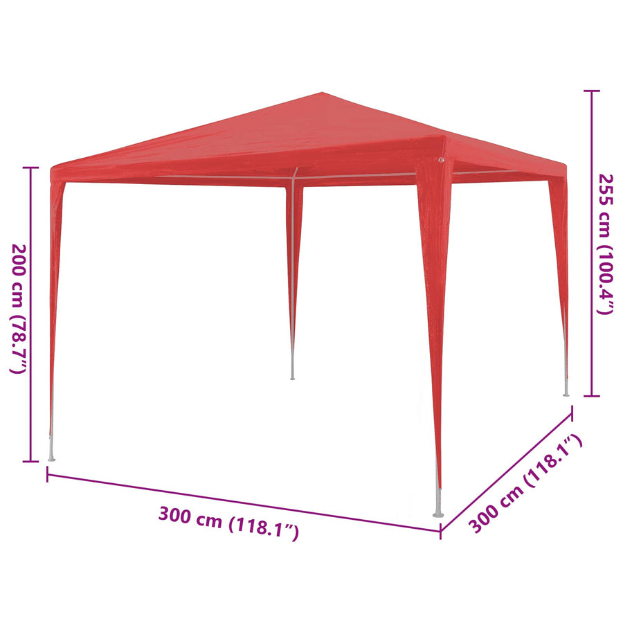 Partytent Rood 300 x 300 x 255 cm PE en staal