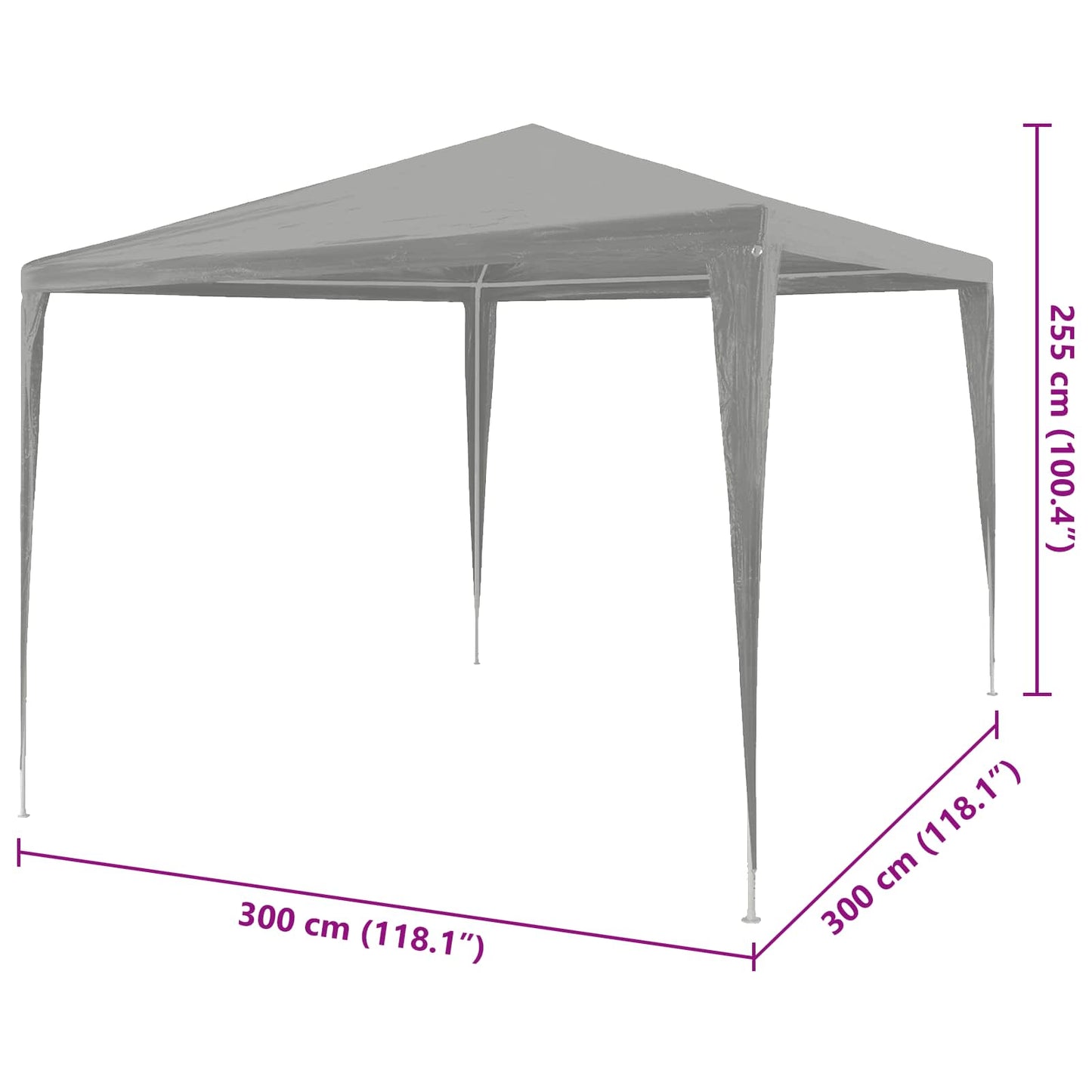 Partytent Lichtgrijs 300 x 300 x 255 cm PE en staal
