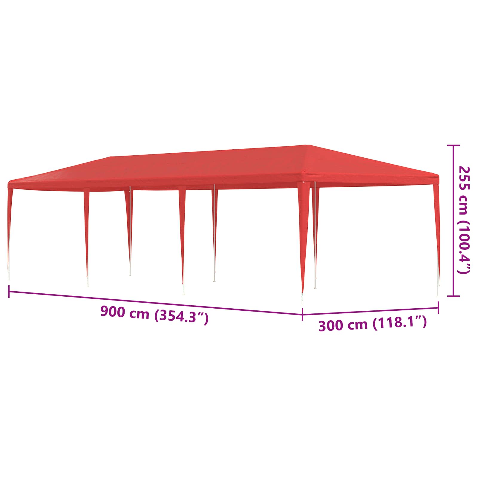 Partytent Rood 900 x 300 x 255 cm PE en staal