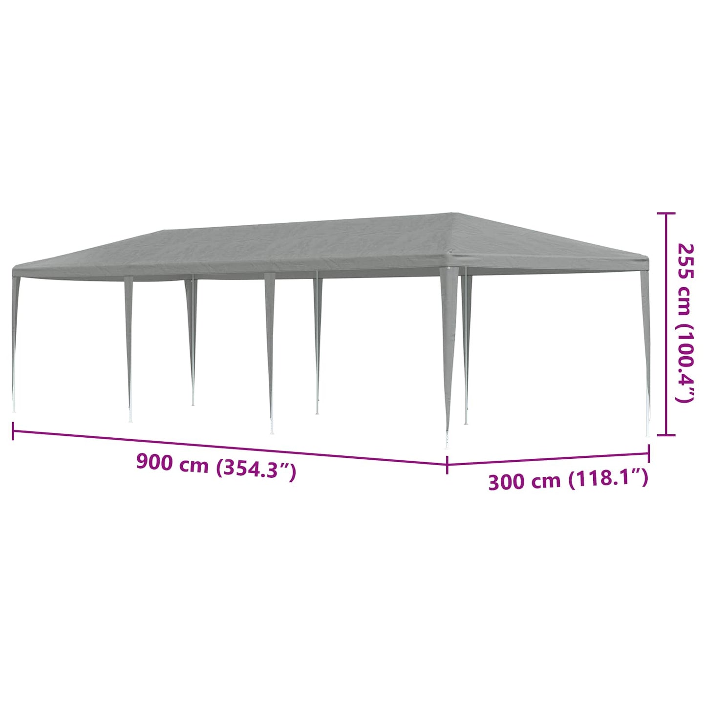 Partytent Lichtgrijs 900 x 300 x 255 cm PE en staal